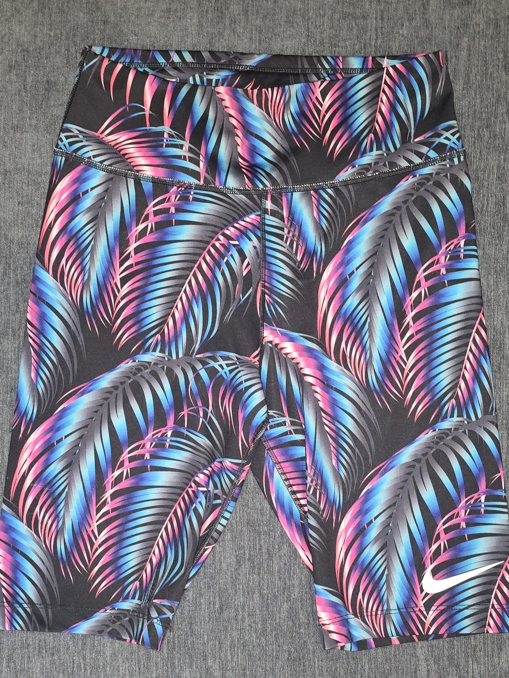 Nike Black Bike Shorts with Neon Pink & Blue Palm Leaves